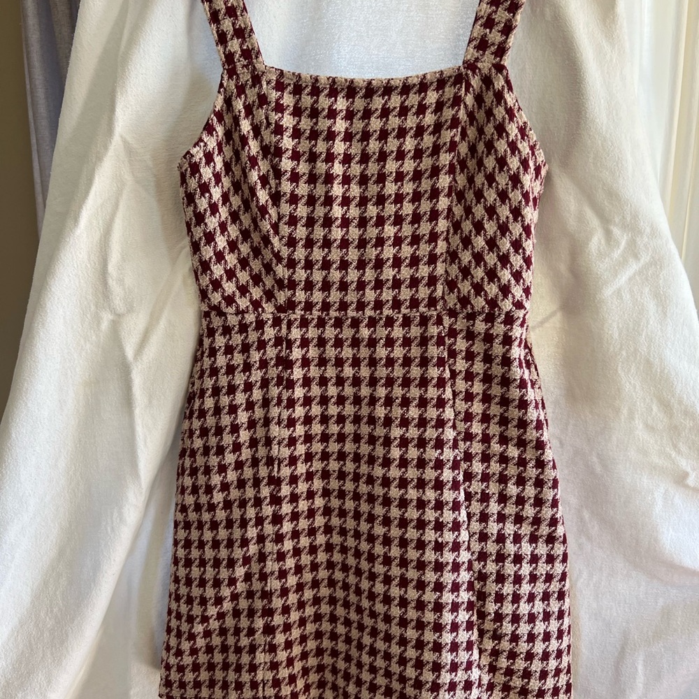 Kori Maroon and Cream Houndstooth Mini Dress